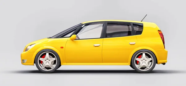 Gele stadsauto met blanco oppervlak voor uw creatieve ontwerp. 3D-weergave. — Stockfoto