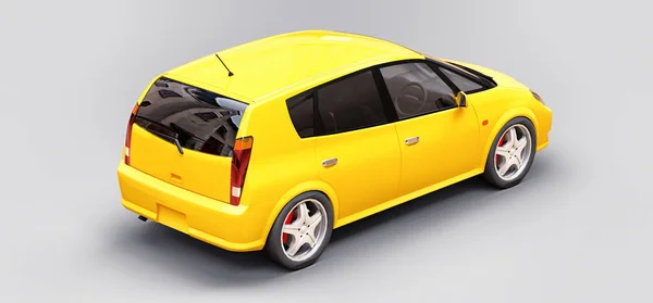 Coche amarillo de ciudad con superficie en blanco para su diseño creativo. Renderizado 3D. — Foto de Stock