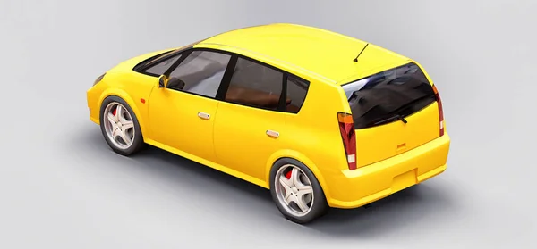 Желтый городской автомобиль с затемненной поверхностью для вашего креативного дизайна. 3D рендеринг. — стоковое фото