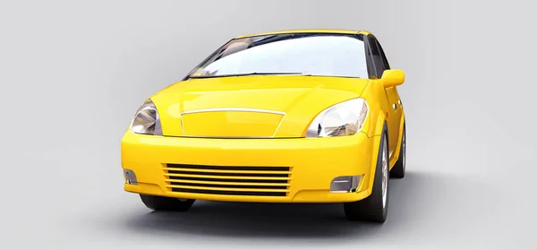 Sárga városi autó üres felülettel a kreatív tervezéshez. 3D renderelés. — Stock Fotó