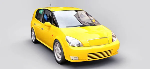 Carro amarelo da cidade com superfície em branco para o seu design criativo. Renderização 3D. — Fotografia de Stock