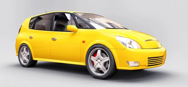 Carro amarelo da cidade com superfície em branco para o seu design criativo. Renderização 3D. — Fotografia de Stock