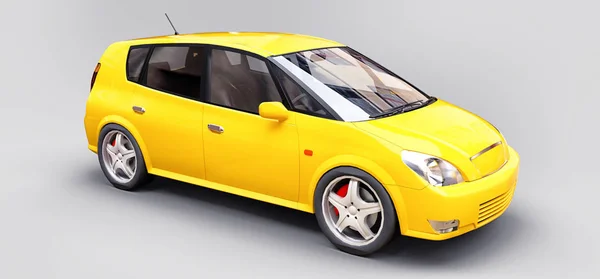 Coche amarillo de ciudad con superficie en blanco para su diseño creativo. Renderizado 3D. —  Fotos de Stock