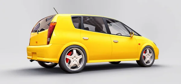 Żółty samochód miejski z pustą powierzchnią dla kreatywnego projektu. Renderowanie 3D. — Zdjęcie stockowe