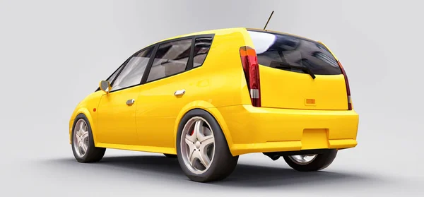 Carro amarelo da cidade com superfície em branco para o seu design criativo. Renderização 3D. — Fotografia de Stock