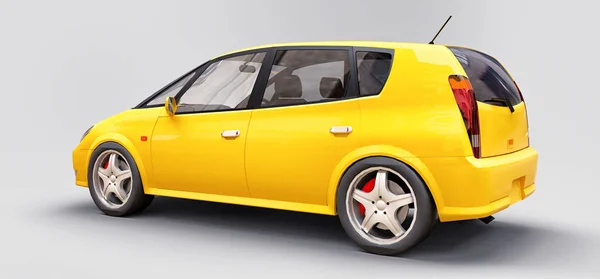 Carro amarelo da cidade com superfície em branco para o seu design criativo. Renderização 3D. — Fotografia de Stock