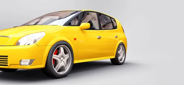 Gelbes Stadtauto mit leerer Oberfläche für Ihr kreatives Design. 3D-Rendering. — Stockfoto