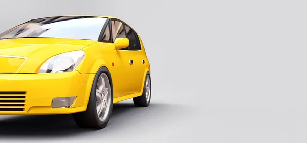 Coche amarillo de ciudad con superficie en blanco para su diseño creativo. Renderizado 3D. — Foto de Stock