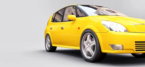 City car gialla con superficie bianca per il tuo design creativo. Rendering 3D. — Foto Stock