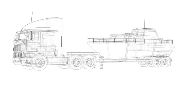 大卡车与拖车运输船在白色背景 — 图库照片