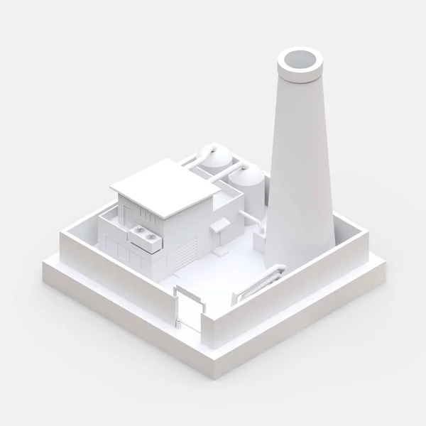 Isometric cartoon factory in the style of Minimal. White building on a white background. 3d rendering