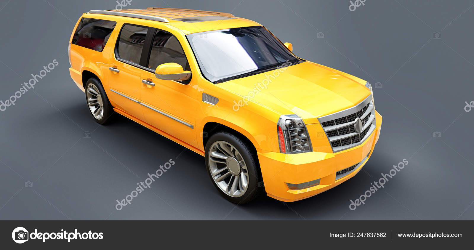 Download Big Yellow Premium Suv On A Gray Background 3d Rendering Stock Photo C Vladimir Hapaev 247637562 PSD Mockup Templates