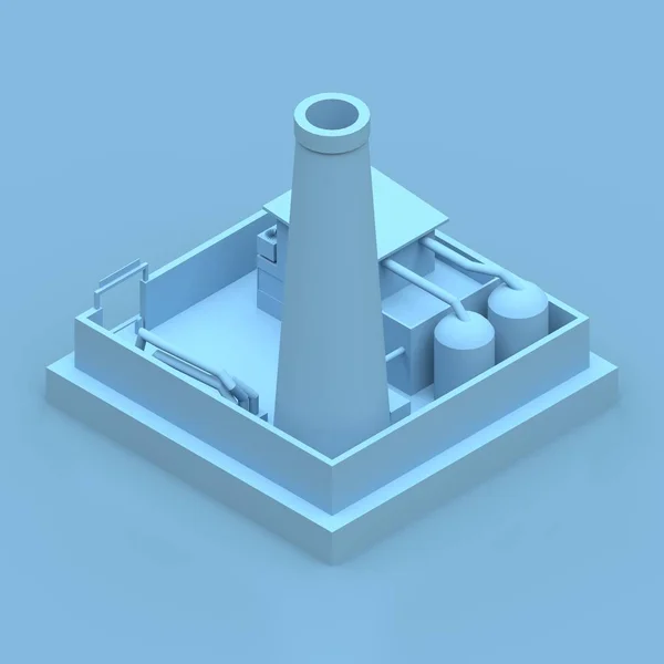Izometryczne cartoon fabryki w stylu Minimal. Budynek na niebieskim tle niebieski. renderowania 3D. — Zdjęcie stockowe