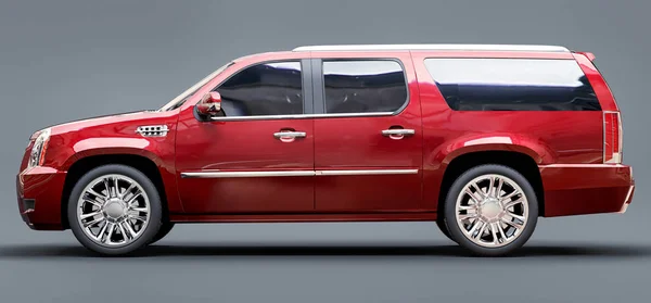 Grande SUV premium vermelho em um fundo cinza. Renderização 3d . — Fotografia de Stock