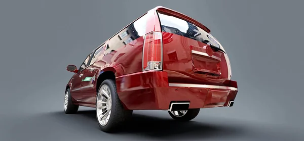 Gran SUV premium rojo sobre un fondo gris. renderizado 3d . —  Fotos de Stock