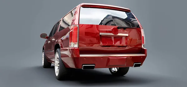 Grote rode premium Suv op een grijze achtergrond. 3D-rendering. — Stockfoto