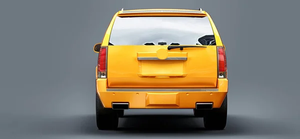 Grand SUV premium jaune sur fond gris. Rendu 3d . — Photo