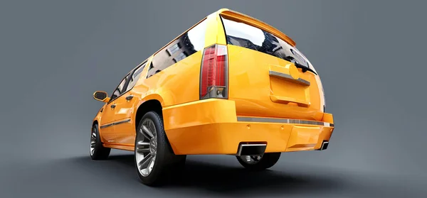 Grote gele premium Suv op een grijze achtergrond. 3D-rendering. — Stockfoto