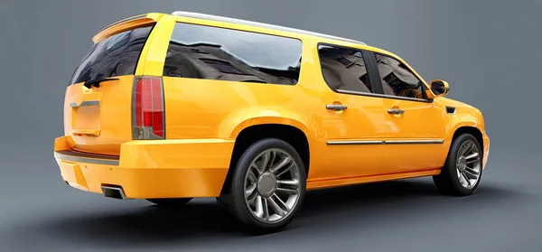 Grande SUV premium giallo su sfondo grigio. rendering 3d . — Foto Stock