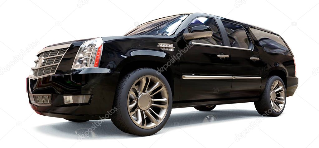 Big black premium SUV on a white background. 3d illustration.