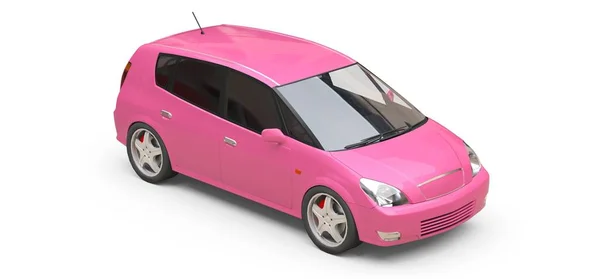 Pembe şehir otomobili yaratıcı tasarımınız için boş yüzeyli. 3D çizim. — Stok fotoğraf