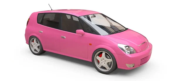 Pembe şehir otomobili yaratıcı tasarımınız için boş yüzeyli. 3D çizim. — Stok fotoğraf