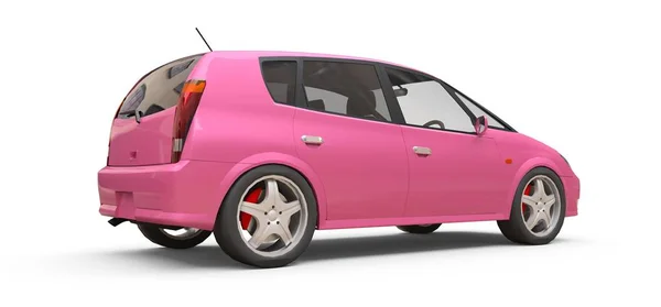 Рожевий міський автомобіль з порожньою поверхнею для вашого творчого дизайну. 3D ілюстрація . — стокове фото