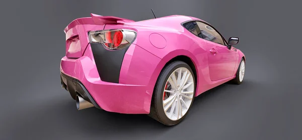 Roze kleine sportwagen coupe. 3d destructie. — Stockfoto