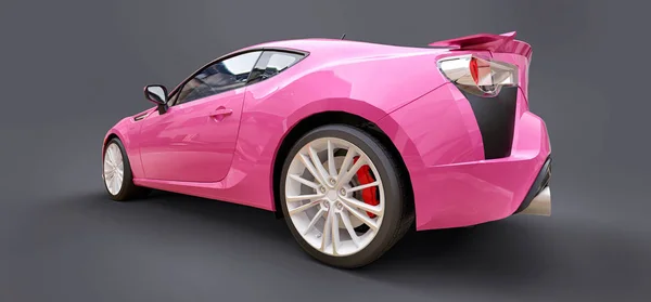 Roze kleine sportwagen coupe. 3d destructie. — Stockfoto