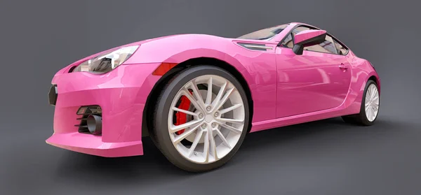 Pinkfarbenes Sportwagen-Coupé. 3D-Darstellung. — Stockfoto