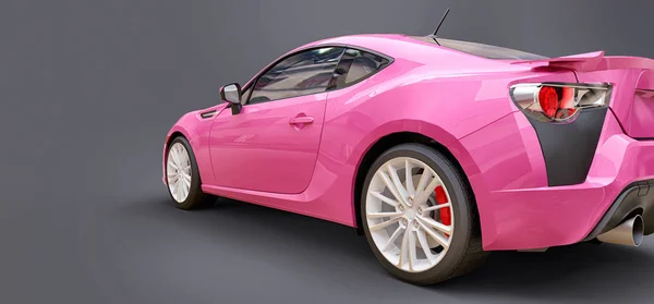 Roze kleine sportwagen coupe. 3d destructie. — Stockfoto