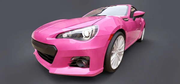 Vaaleanpunainen pieni urheiluauto coupe. 3d-renderointi. — kuvapankkivalokuva