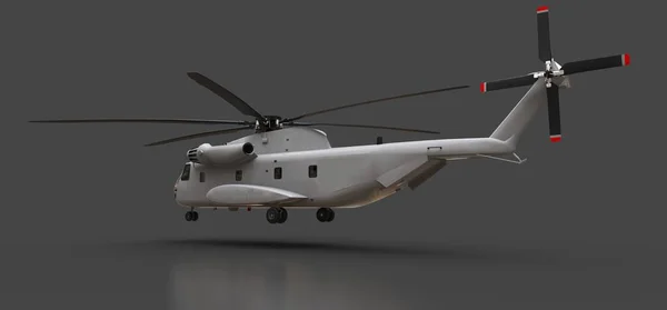 Transporte militar ou helicóptero de resgate em fundo cinza. ilustração 3d . — Fotografia de Stock