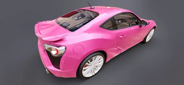 Roze kleine sportwagen coupe. 3d destructie. — Stockfoto