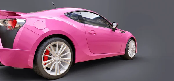 Růžové malé sportovní auto kupé. 3D vykreslování. — Stock fotografie