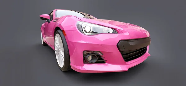 Rózsaszín kis sportkocsi kupé. 3D-s renderelés. — Stock Fotó