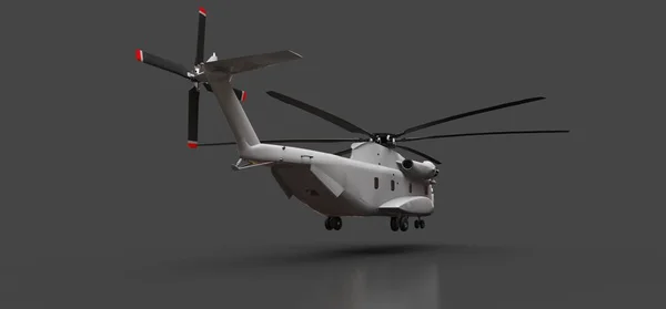 Στρατιωτικό ελικόπτερο μεταφορών ή διάσωσης σε γκρι φόντο. 3D απεικόνιση. — Φωτογραφία Αρχείου
