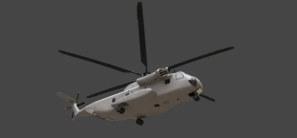 Στρατιωτικό ελικόπτερο μεταφορών ή διάσωσης σε γκρι φόντο. 3D απεικόνιση. — Φωτογραφία Αρχείου