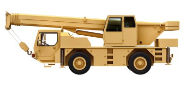 Işık sarı Vinçler-Mobil vinç. Üç boyutlu çizim. 3D render.