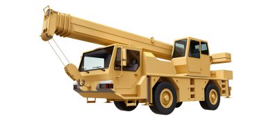 Işık sarı Vinçler-Mobil vinç. Üç boyutlu çizim. 3D render.