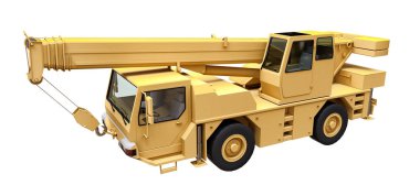 Işık sarı Vinçler-Mobil vinç. Üç boyutlu çizim. 3D render.