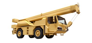 Işık sarı Vinçler-Mobil vinç. Üç boyutlu çizim. 3D render.