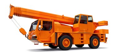 Turuncu Vinçler-Mobil vinç. Üç boyutlu çizim. 3D render.