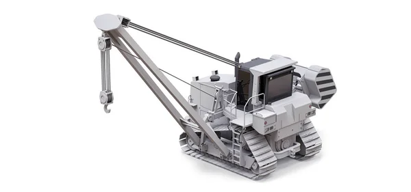 Λευκό crawler crane με πλευρικό βραχίονα. 3D rendering. — Φωτογραφία Αρχείου