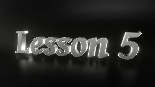 Screensaver para um vídeo com o texto Lição 5. Cartas de metal em um fundo brilhante preto. Renderização 3d . — Fotografia de Stock