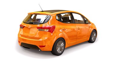 Yaratıcı tasarım için boş bir yüzey ile turuncu şehir araba. 3B işleme.