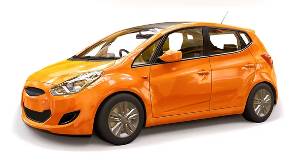 Yaratıcı tasarım için boş bir yüzey ile turuncu şehir araba. 3B işleme.