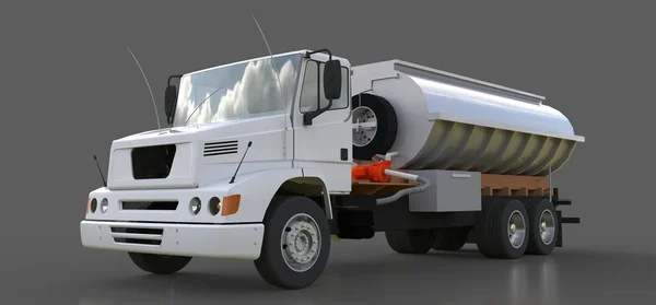Velký bílý kamion tanker s leštěného kovu přívěsu. Pohledy ze všech stran. 3D obrázek. — Stock fotografie