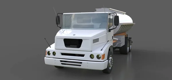 Nagy fehér teherautó tartályhajó egy csiszolt fém pótkocsit. Kilátás minden oldalról. 3D-s illusztráció. — Stock Fotó