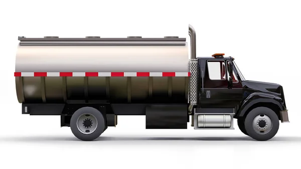 Gran camión cisterna negro con un remolque de metal pulido. Vistas desde todos los lados. ilustración 3d . —  Fotos de Stock